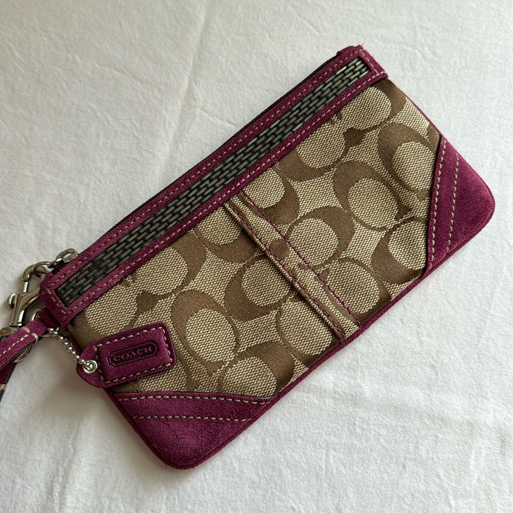 Coach signature wristlet with suede